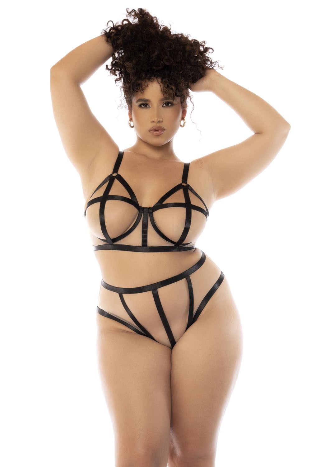 Set lingerie taglie forti nero e carne reggiseno ferretto slip vita alta elegante sensuale