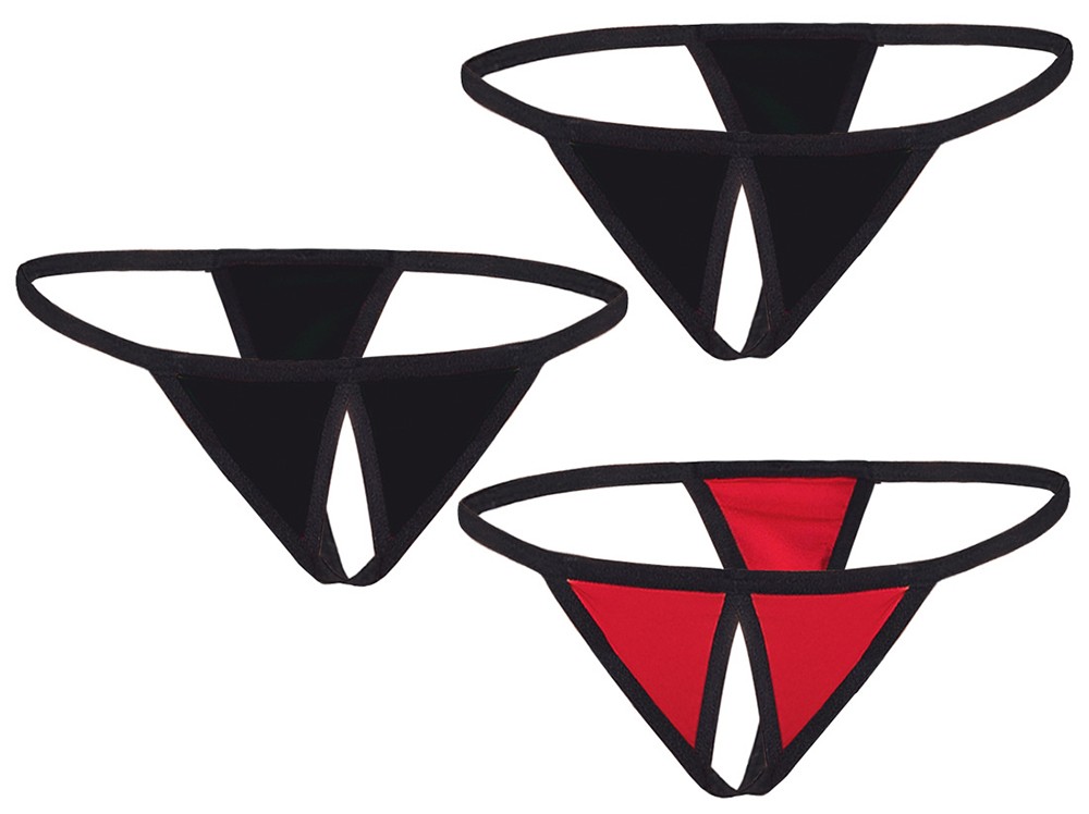 Set tre perizomi aperti design audace tessuto elasticizzato confortevole seducente nero rosso elegante sensualità