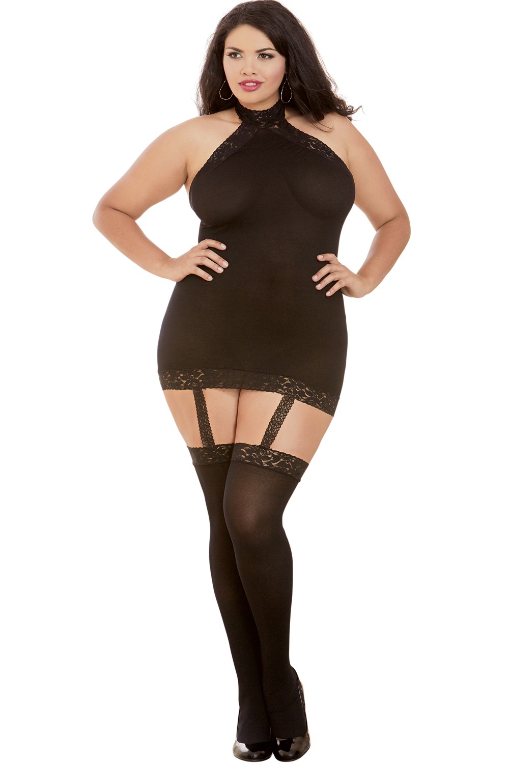 Bodystocking Nero Taglia Grande Effetto Bustier Pizzo Reggicalze Calze Autoreggenti sensuale elegante raffinata seducente