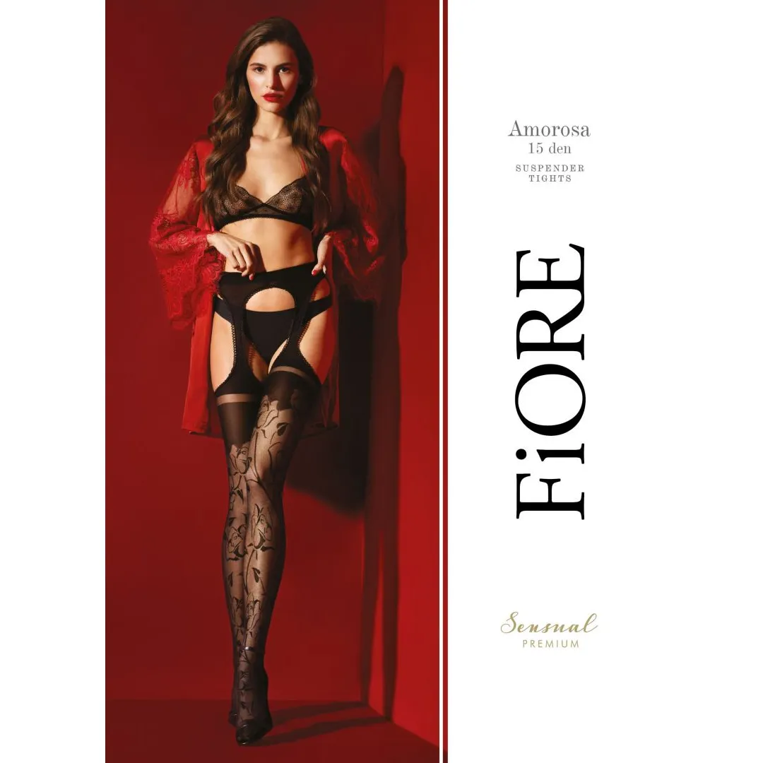 Bas Reggicalze Nero 30 DEN Motivo Floreale Eleganza Qualità Premium Donna sensuale elegante raffinata
