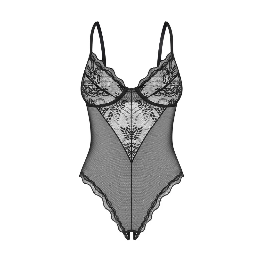 Perisia body nero pizzo coppe ferretto spalline regolabili tessuto trasparente elegante sensuale raffinata seducente