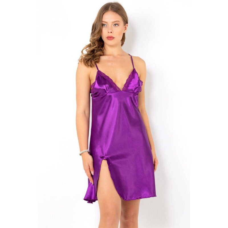 Camicia Da Notte In Raso Viola - immagine 4