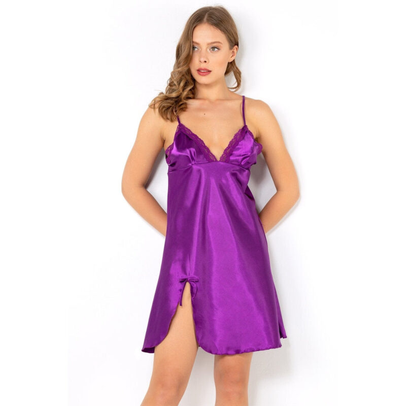 Camicia Da Notte In Raso Viola - immagine 5