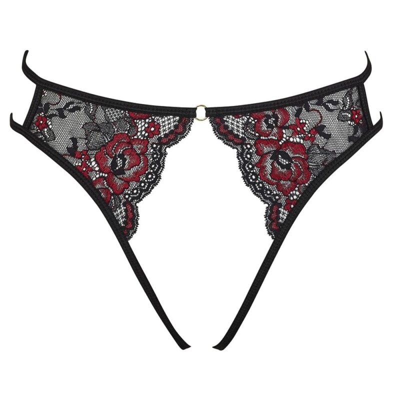 Mutandine Aperte In Pizzo Floreale Rosso E Nero - R23221451101 - immagine 3
