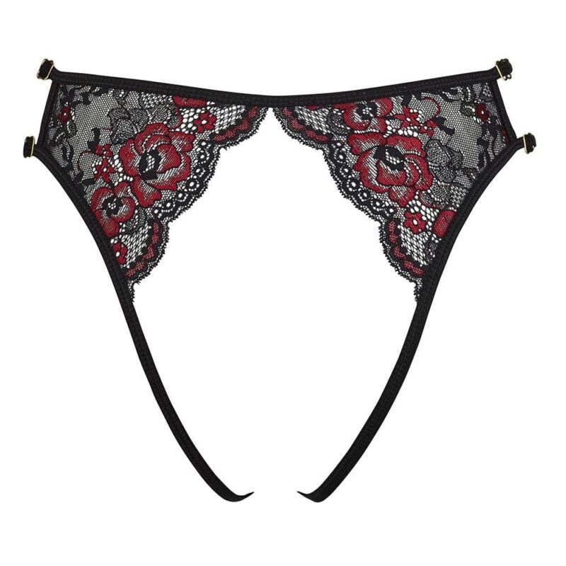 Mutandine Aperte In Pizzo Floreale Rosso E Nero - R23221451101 - immagine 4
