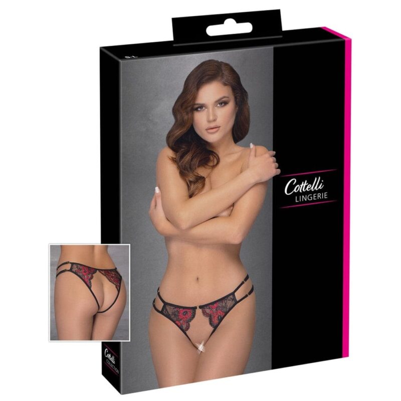 Mutandine Aperte In Pizzo Floreale Rosso E Nero - R23221451101 - immagine 5