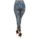 Leggings In Denim Lavato Blu Con Stampa Leopardo – Fd1017