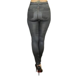 Leggings In Denim Nero Sbiadito Con Tasche – Fd1010