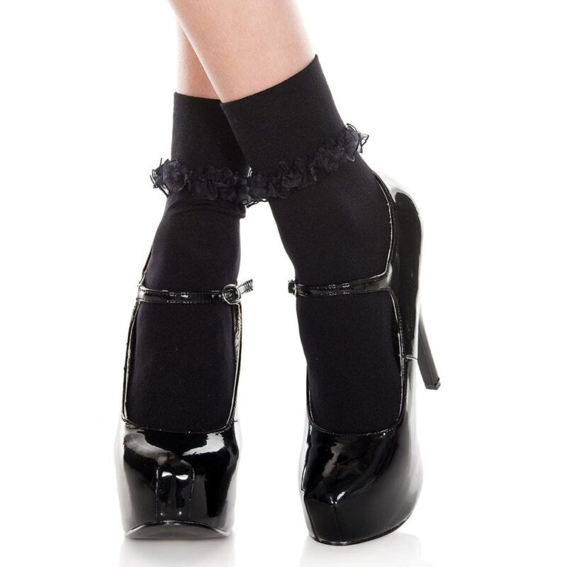 Calzini Neri Con Balza In Pizzo - Mh513Blk