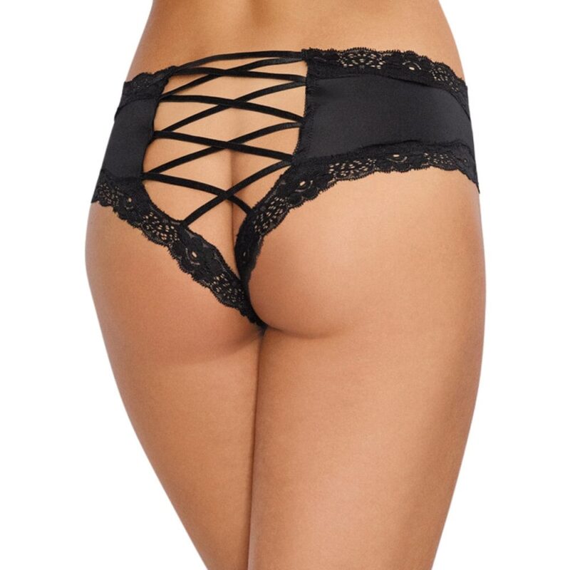 Tanga In Raso Nero Con Pizzo Traforato Sui Glutei - Dg1434Blk