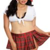 Costume sexy taglie forti da studentessa con gonna quadri top annodato occhiali codini fiocchi