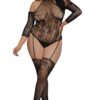 Bodystocking taglie forti rete effetto reggicalze elegante pizzo floreale nero sensualità sensuale raffinata seducente