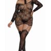 Body stocking a rete bustier taglie forti reversibile collo alto pizzo floreale elegante raffinato