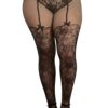 Collant taglie forti pizzo rete vita alta culotte eleganti sensuali femminili dettagli floreali neri