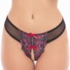 Perizoma nero aperto rete pizzo floreale fiocchi raso design seducente elegante raffinato femminile sensuale