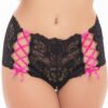 Culotte nera pizzo floreale nastri rosa incrociati dettagli fiocchi eleganza sensuale elegante raffinata seducente