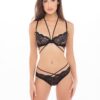 Set lingerie pizzo nero reggiseno perizoma cinturini incrociati design elegante sensuale raffinata seducente femminile