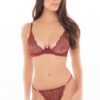 Set lingerie pizzo bordeaux reggiseno ferretto perizoma dettagli fiocchi rosa sensuale elegante raffinata seducente
