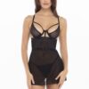 Babydoll rete nera perizoma coordinato spalline regolabili ferretto sostegno sensuale elegante raffinata seducente femminile