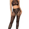 Set reggiseno rete fine collant stampato pizzo elegante seducente donna nero sensuale raffinata femminile