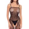 Bodystocking nero scintillante rete trasparente cristalli riflessi elegante sensualità tessuto elasticizzato raffinato audace femminile