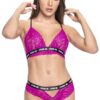 Set lingerie due pezzi rosa pizzo trasparente fascia elastica scritta sensuale elegante raffinata seducente