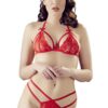 reggiseno pizzo rosso coppe staccabili seduzione elegante femminilità morbido delicato perizoma aperto inguine nastri rasoati retro audace sensualità italiana