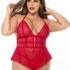 Body rosso effetto babydoll per taglie forti con pizzo e perizoma coordinato sensuale elegante