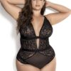 Body nero pizzo rete taglie forti scollatura profonda design elegante sensuale raffinata seducente femminile