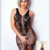 Bodystocking in rete nera elegante con allacciatura dettaglio e vestibilità perfetta sensuale raffinata seducente