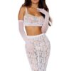 reggiseno rete sexy intimo elegante seducente bianco set gonna lunga pizzo ricamato trasparente morbido elastico spalline larghe supporto sensuale italiano