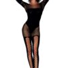 Body maniche lunghe effetto body calze nere rete elegante sensuale moderna donna raffinata seducente