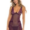 babydoll bordeaux rete scollo profondo seno aperto fiocco raso schiena scoperta spalline regolabili ganci perizoma nero coordinato nylon spandex sensuale
