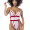 costume infermiera body cerchietto pizzo bianco rigato sgambato coppe morbide spalline regolabili fascia elastica vita microfibra modellante sensualità elegante raffinato
