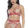 completo due pezzi carne rete fine trasparente cuciture rosse reggiseno ferretto spalline regolabili mutandine vita alta dettagli cuore poliammide elastan