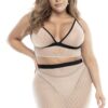 set intimo seducente donna taglia grande reggiseno triangolo perizoma gonna rete carne nero geometrico moderno elasticizzato
