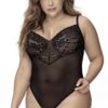 Body taglie forti nero pizzo floreale rete trasparente spalline sottili regolabili elegante sensuale femminile