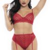 set due pezzi pizzo rosso brassiere mutandina elastico alto ganci rimovibili modellante sollevante sensuale elegante raffinato confortevole invisibile setoso italiano