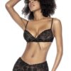 reggiseno shorty pizzo floreale nero sensuale romantico fiocco satinato brillante spalline regolabili allacciatura posteriore trasparente elasticizzato
