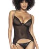 Bustier reggicalze perizoma nero pizzo elegante sensualità femminile raffinata sensuale seducente sofisticata lussuosa avvolgente