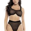 set due lingerie rete geometrica nero reggiseno ferretto spalline larghe regolabili culotte vita alta cintura elastica poliammide elastan sostegno sensualità