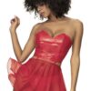 completo intimo due pezzi wetlook rosso bustier vinile pizzo perizoma gonna rimovibile scollatura cuore schiena allacciata modellante lucido sensuale elegante