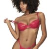 lingerie vinile rosso vivo set due pezzi reggiseno ferretto schiena spalline regolabili perizoma regolabile coordinato poliestere poliuretano seducente lucido sexy