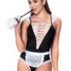 costume cameriera sexy pizzo italiano raffinato femminile sensuale body incrociato grembiule fascia ferretto aderente elastico poliestere elegante lussuoso seducente