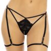 perizoma aperto nero pizzo seducente reggicalze regolabili cinturini sottili nylon spandex elasticizzato lingerie sensuale femminile raffinato