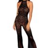 Bodystocking pizzo alluncinetto nero senza cuciture collo alto rete elegante sensuale raffinata seducente femminile