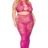 completo reggiseno gonna lunga rete rosa taglia grande pizzo italiano raffinato sensuale elegante comodo elastico spalline regolabili ricami