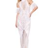 Vestaglia bodystocking bianco rete pizzo maniche corte collo alto elegante raffinato sensuale raffinata seducente