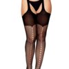 collant reggicalze rete nera opaca sexy aderente motivi davanti stile occhielli illusione cucitura retro cintura elastica decorazione esclusiva lingerie elegante