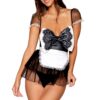 Costume cameriera gioco ruolo sexy elegante tulle pizzo fiocco decorativo bianco sensuale raffinata seducente